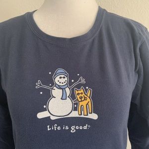 Life is Good Snow Man Long Sleeve Vintage Crusher Tee